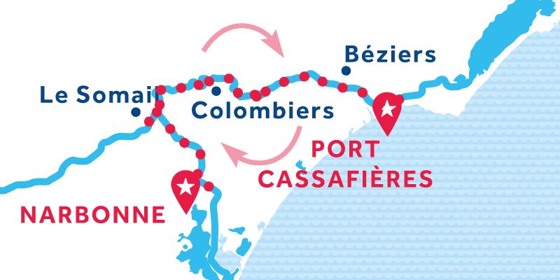 Port Cassafières Hin- und Rückfahrt über Narbonne